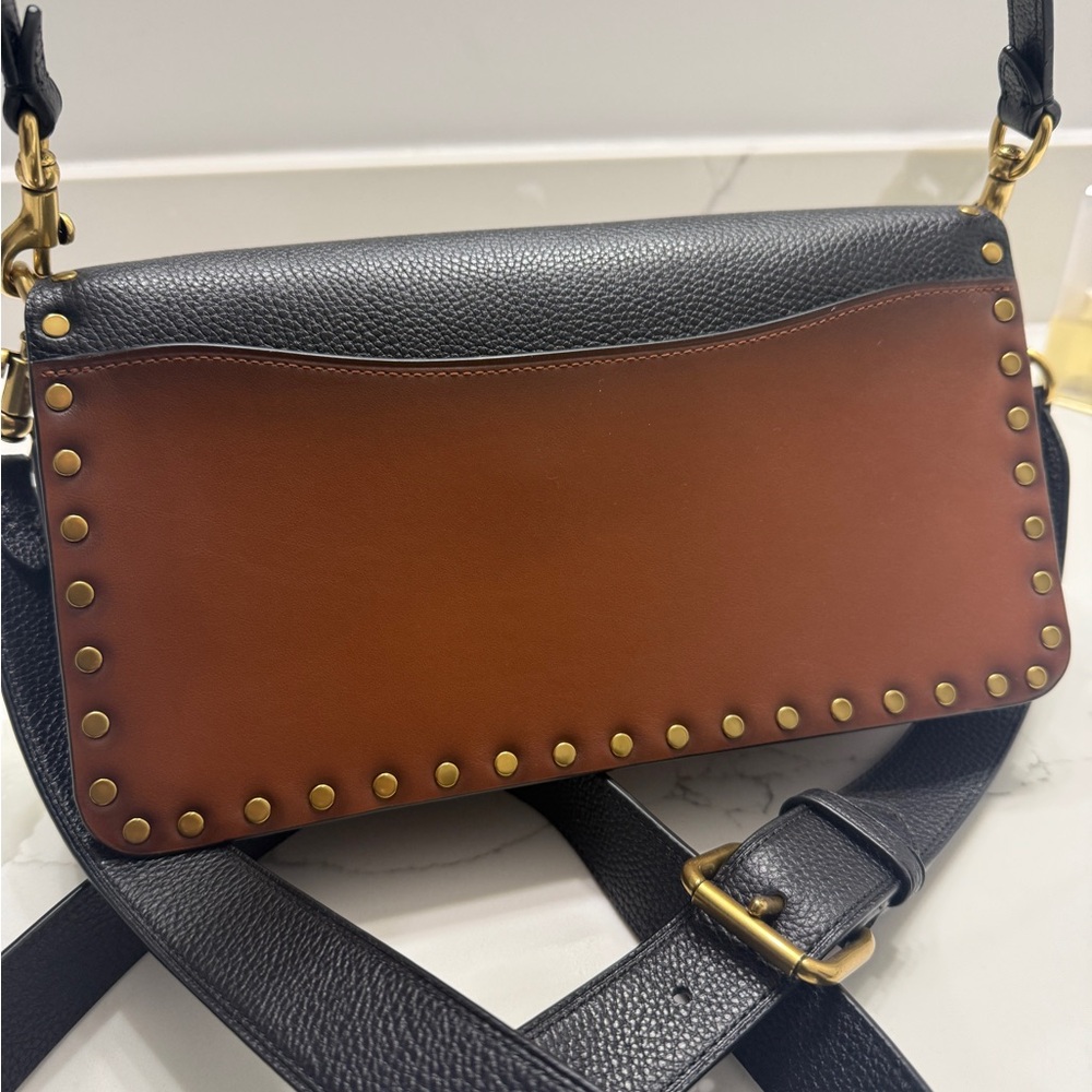 Coach Black and Brown Crossbody Bag with top handle with Gold Accents - Picture 6 of 16